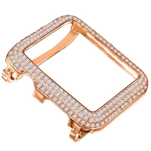 14K Rose Gold Finish Apple Watch Bezel Lab Diamond Cover Case Fit Series # 2 & 3 - Picture 4 of 6