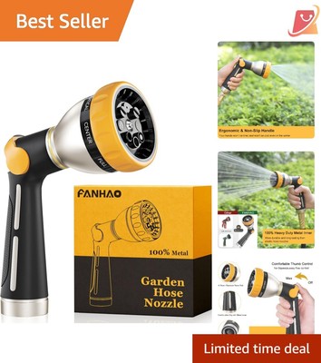 Garden Hose Nozzle, Heavy Duty Zinc Alloy, 8 Spray Patterns, Thumb Control