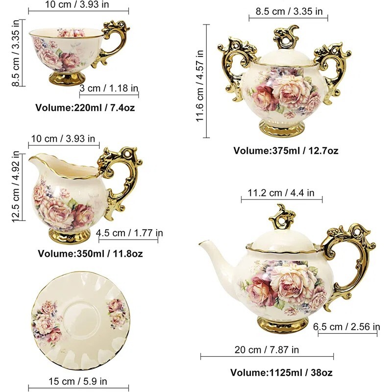 English Porcelain Tea Set Floral Vintage Style China Teapot Wedding