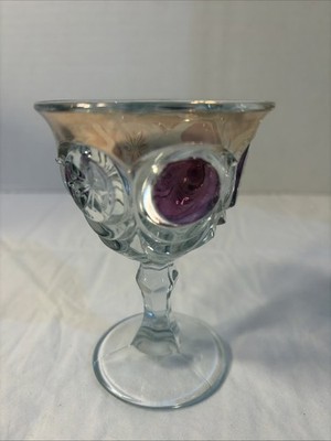 Antique EAPG Clear US Glass Cromwell Knobb Bull's Eye Ruby Flash Wine Goblet