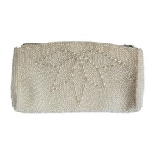 Beaded Clutch Evening Bag Purse VTG Made in Japan Off White Faux Pearl MCM