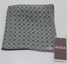 Roda NWT 100 Linen Pocket Square In Gray w/ Green Floral Made in Italy