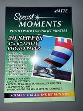New Special Moments 4" x 6" Photo Paper For Ink Jet Printers - 20 Sheets Matte