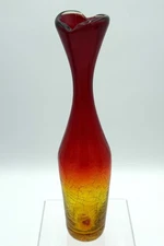 10.5" Tangerine Crackle Blenko Glass Vase 64B Joel Myers Design