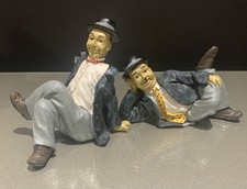 2 Vintage Laurel & Hardy Lying Down Resin Figures Ornament Statue Christmas Xmas