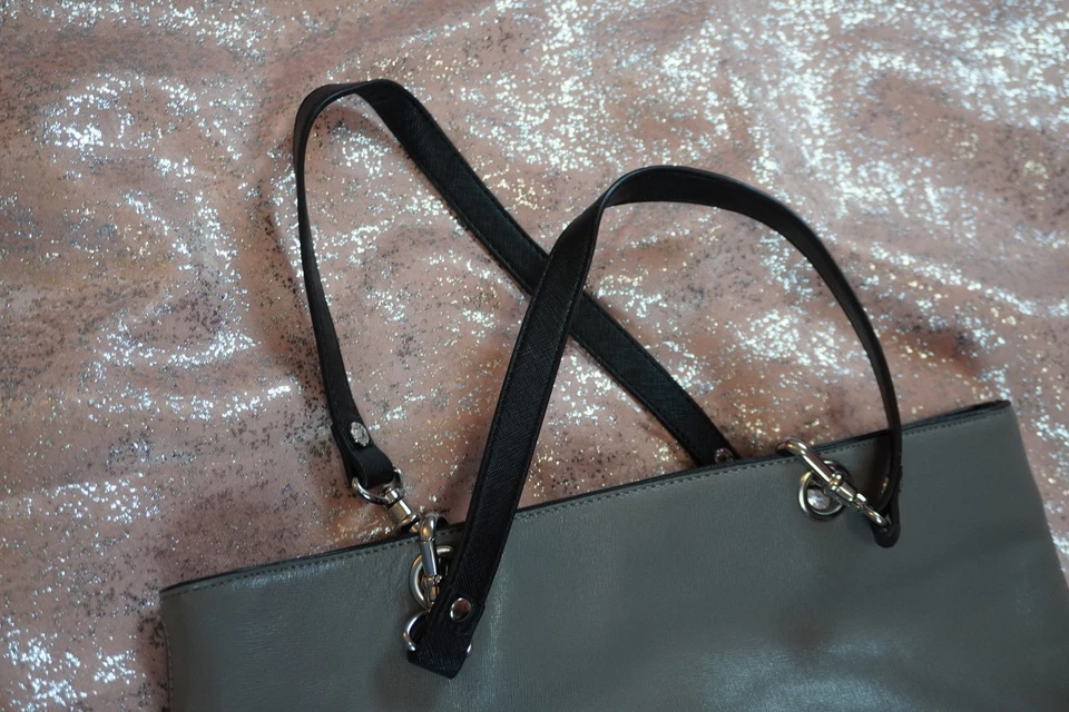 Emma Fox черный и серый Colorblock кожаная сумка с короткими ручками с цветочным интерьером - Изображение 4 из 4