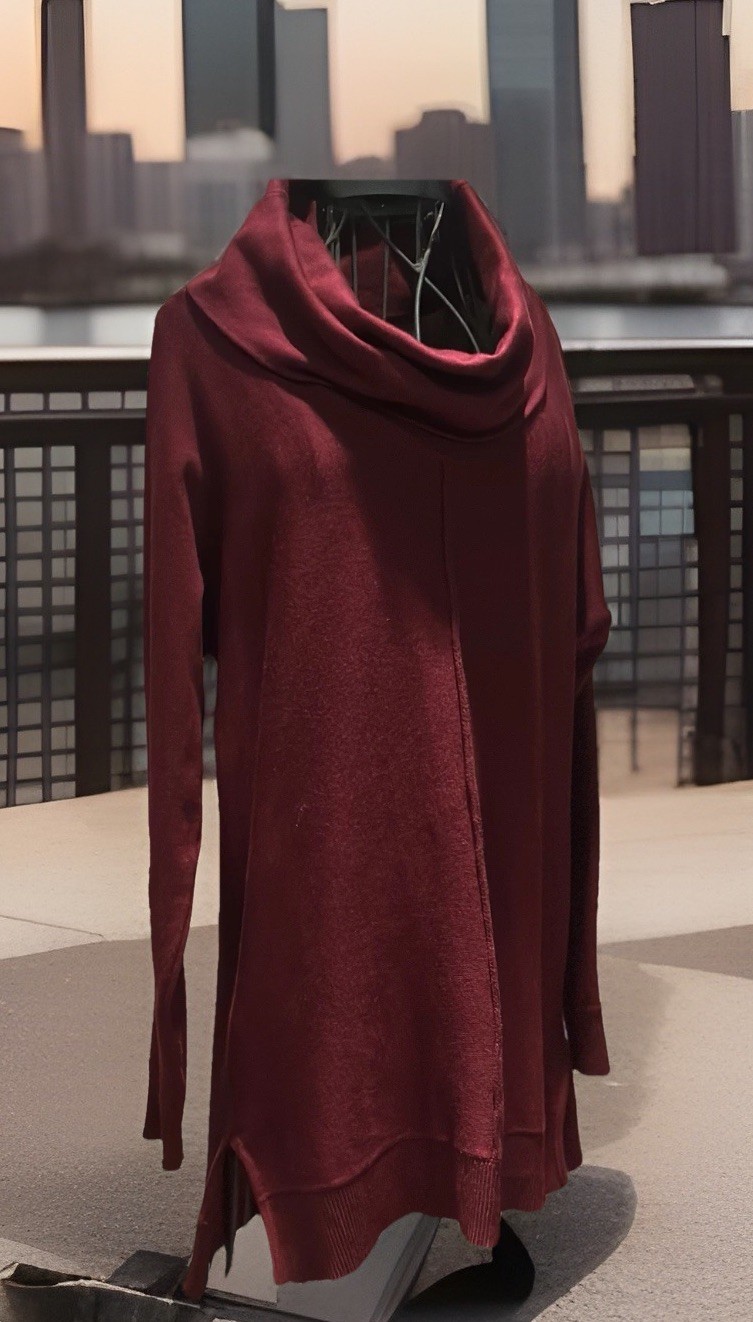 JOAN VASS NY Women’s Sweater Shawl Cowl Neck Autumn Red Tunic Size Small