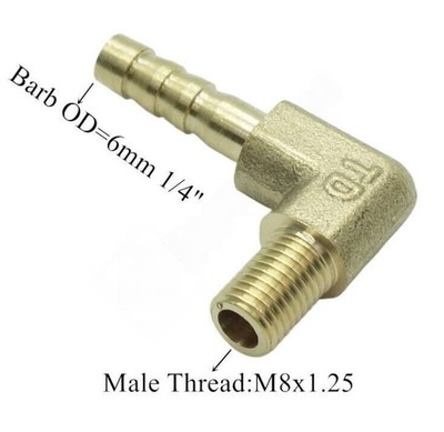 Fitting Adapter Brass Elbow Metric Male Thread M8 M8x1.25 Barb 6mm 1/4'' Hose