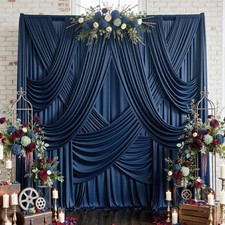 2 PCS 10x12 ft Navy Blue Wrinkle Free Polyester Photo Backdrop Curtain Drapes