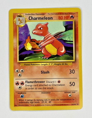 Pokémon TCG Charmeleon Base Set 24/102 Unlimited Uncommon Card, 1999 Vintage Lp