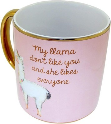 NIB Myxx My Llama Don't Like You Ceramic Coffee Mug, Pink and Gold 22 Ounce