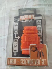 VTG Robot Multi-tool Screwdriver Keychain Flashlight Orange Blue Sky