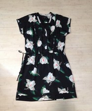 Banana Republic Women Floral V-Neck Pleated Dress Magnolia M Tie Waist W/ Pocket