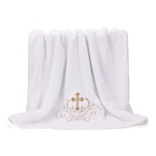 My Baptism Baby Christening Dedication White Blanket with Embroidered Cross P...