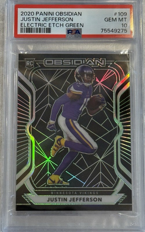 2020 Panini Obsidian Electric Etch Green Justin Jefferson 6/50 ROOKIE SP! PSA 10