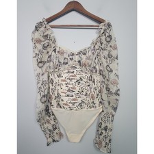 NWT Free People Intimately FP Brunch Date Bodysuit Small Ivory Floral Smocked LS