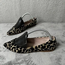 Gianni Bini Womens Flats 8.5M Black Gold Rhinestone Animal Print Pointed Toe