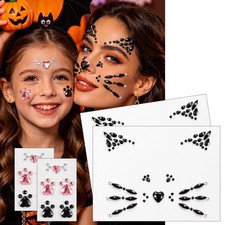 Boko 4Pcs Crystal Cat Face Gems Stickers, Halloween Cat Print Gem Jewels
