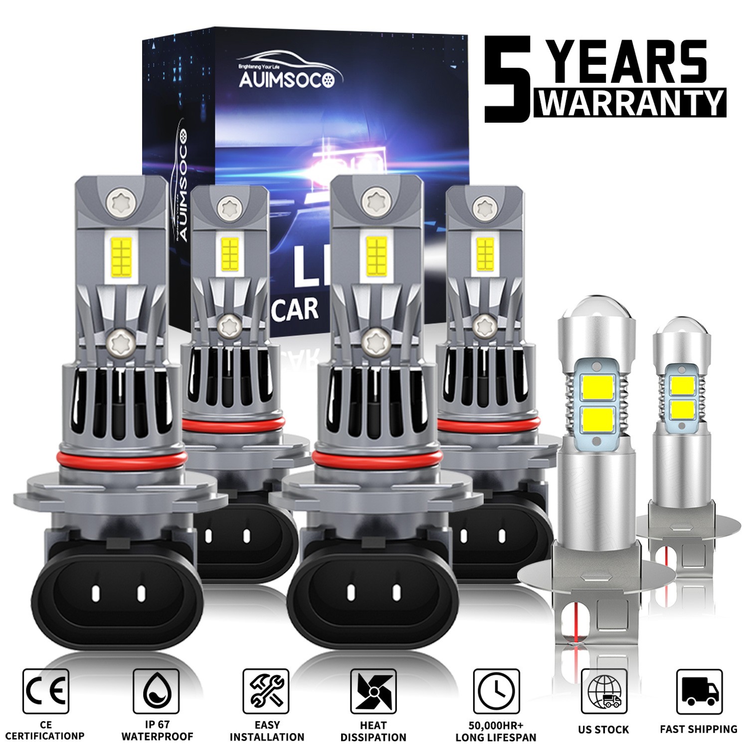 For Lamborghini Diablo 1999-2001 White LED Headlight High / Low + Fog Light Kit
