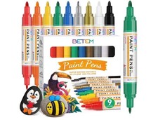 9 Colors Dual Tip Oil Based Paint Markers Acrylic Paint Pens 0.7mm  3mm ,Per...