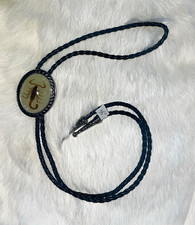 UV Glow Black Braided Adjustable Bolo Tie Ova...
