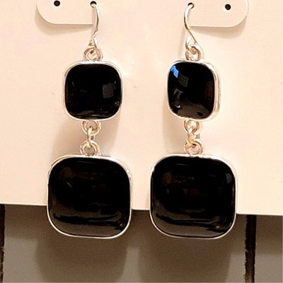 Kohl s Black Double Square Drop Earrings Color Brand 1.83'' Dangle Free Gift Bag
