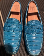 Ralph Lauren Purple Label Hackett Turquoise  Crocodile  Penny Loafer Sz US 9.5