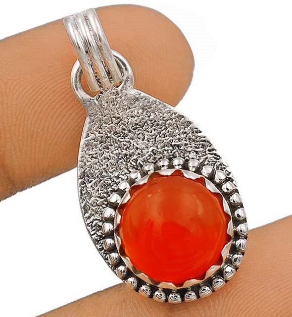 Natural Orange Carnelian 925 Solid Sterling Silver Pendant Jewelry
