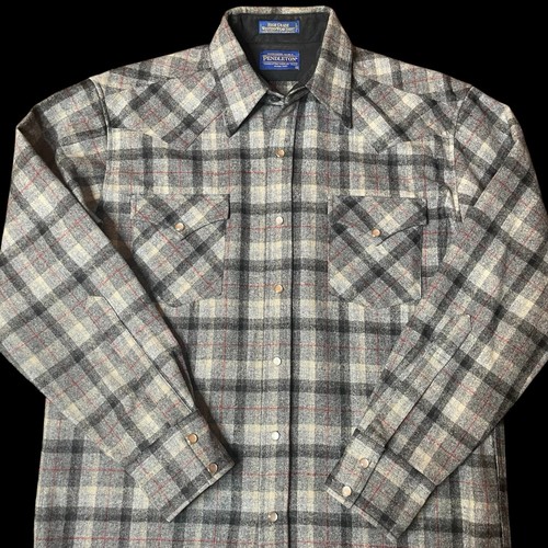 Vintage Pendleton High Grade Western Wear Plaid Wool Shirt Mens M Pearl Snap