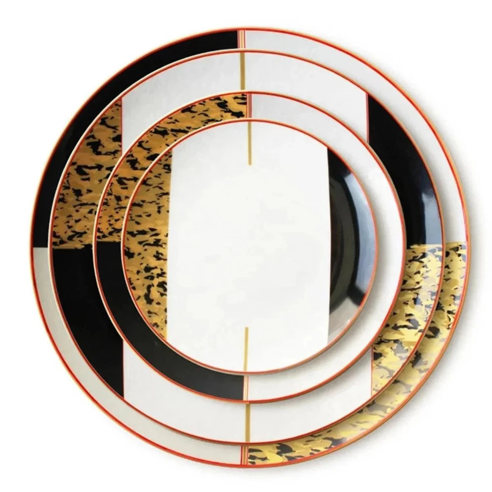 Schwarz Gold Marmor Luxus Bone China Geschirrset