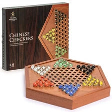 Yellow Mountain Imports Wooden Chinese Checkers Halma Board Game Set (12.7