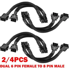 2/4PC Dual 6 Pin Female to 8 Pin Male GPU Adapter Cable Braided Sleeved 20cm HOT