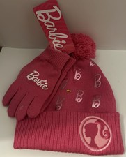 Barbie Hat Glove Set New NWT Mattel Pink One Size Kids Girls Gift Embroidered