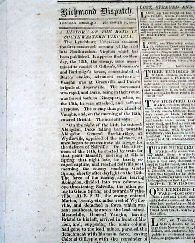 Rare CONFEDERATE w/ March to the Sea Ends at Savannah 1864 Civil War Newspaper  