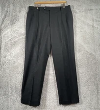 Vtg Corbin USA Made 36x30 Heathered Blk 100% Wool Pleated Cuffed Men Dress Pants