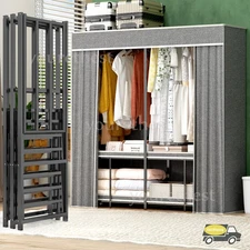 66" Assembled Wardrobe Closet Portable Closet System w/Cover Heavy Duty 3000 Lbs