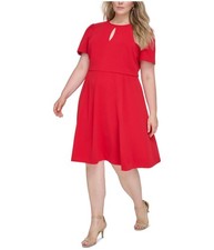 Tommy Hilfiger Womens Knit Midi Dress, Red, Plus Size, 14W