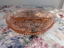 Vintage Pink Depression Glass Divided Relish / Candy Dish Ribbed - Nice
