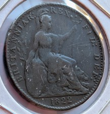 1822 Farthing George IV British 1/4d Coin C9T