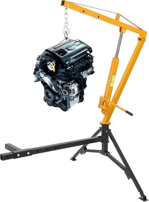 1000 LBS Truck Bed Crane Yellow,Hydraulic Hoist w 360° Swivel for Engine Lifting
