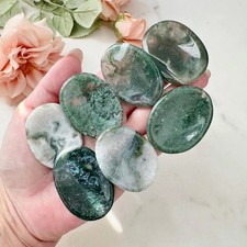 Moss Agate Polished Palm Pocket Worry Stone for Healing Anxiety Relief Balance