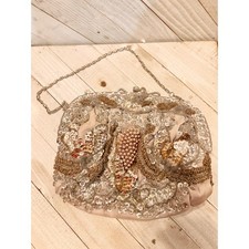 Vintage Sparkling Sequin Beaded Clutch Evening Bag Silver Gold Chain Strap