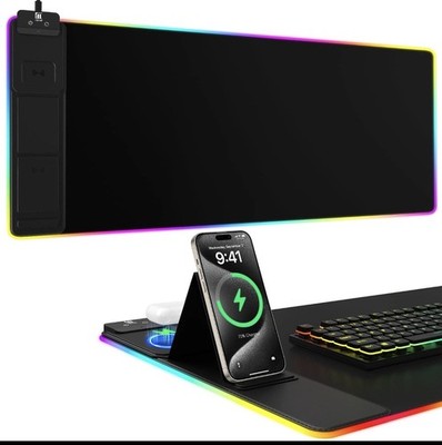 Mouse Pad with Phone Holder, Wireless Charging Desk Mat, RGB Gaming Mousepad ...