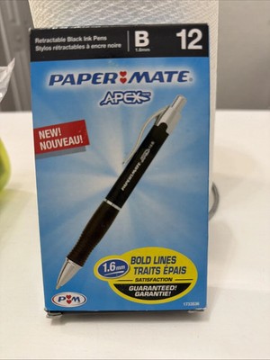 Paper Mate  Apex  Ballpoint Pen  Black Barrel Black Bold Pt New 1 Pen *