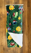 NWT Sesame Street Christmas Sherpa Throw Blanket, Elmo Cookie Monster Etc, 50x70