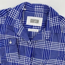 Grayson The Hero Womens Medium Plaid Button Down Shirt Blue White Long Sleeve