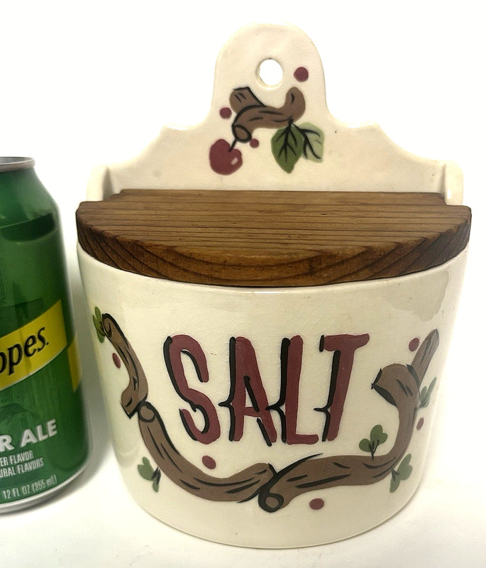 VTG Ceramic and Wood Salt Box California by Cleminsons Wall Hanging -Cherry Tree