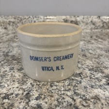 Vintage STONEWARE Small BUTTER CROCK Domsers CREAMERY UTICA NY