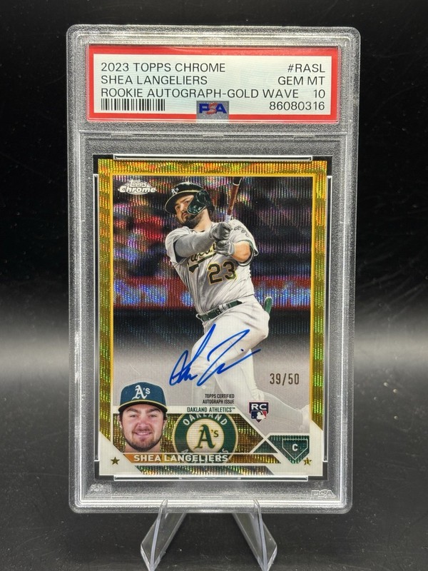 2023 Topps Chrome SHEA LANGELIERS RC Auto GOLD WAVE Refractor /50 RA-SL PSA 10