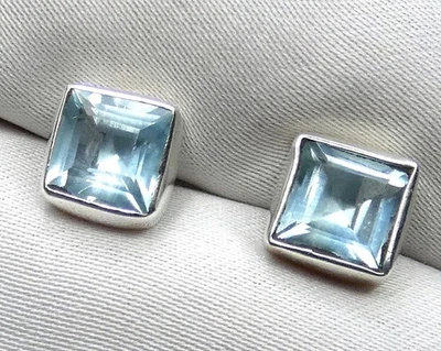 ✨ Ohrstecker Blautopas 925 Silber ca. 7,5×7,5 mm – facettiertert , modisch💎 - Bild 1 von 4